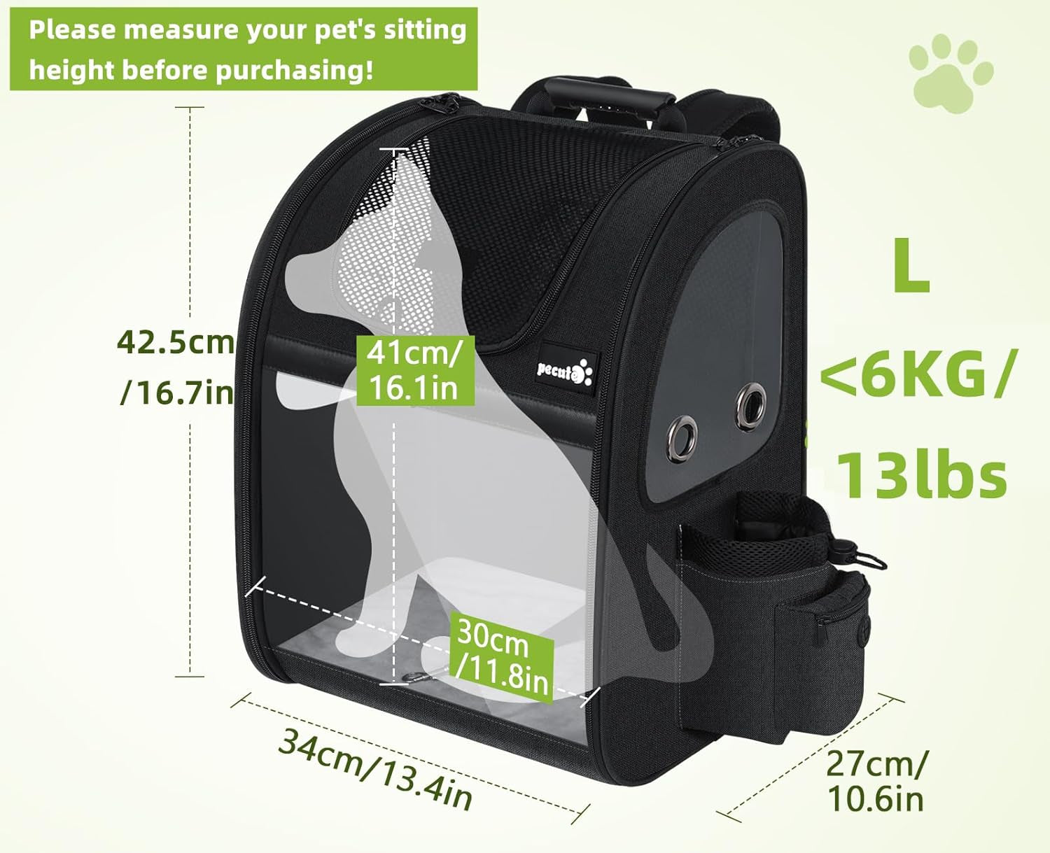 Dog Carrier Backpack Expandable, Pet Backpack Carrier for Small Dogs & Cats up to 18 Lbs, Waterproof & Breathable Mesh Design, Ideal for Hiking, Travel, Camping, and Outdoor Adventures Black