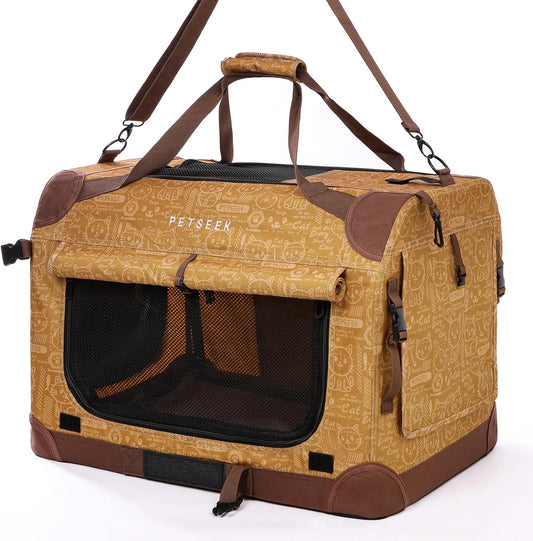 Extra Large Cat Carrier Soft Sided, Portable Small Dog Carrier for 2 Cats, 24"X16.5"X16" Car Travel Folding Comfortable Design, Yellow