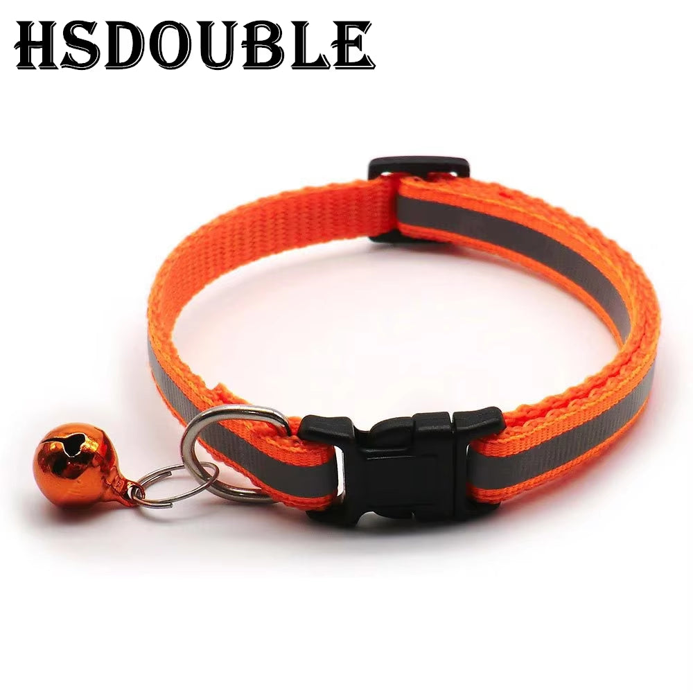 2Pcs/Pack 12 Colors Reflective Adjustable Cats and Small Dogs Collars with Bells Pet Supplies
