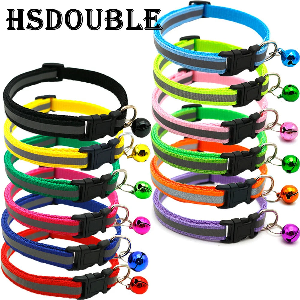 2Pcs/Pack 12 Colors Reflective Adjustable Cats and Small Dogs Collars with Bells Pet Supplies