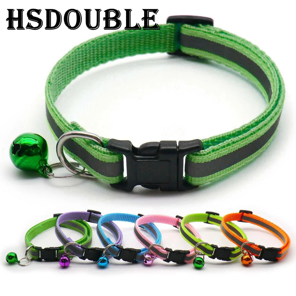 2Pcs/Pack 12 Colors Reflective Adjustable Cats and Small Dogs Collars with Bells Pet Supplies