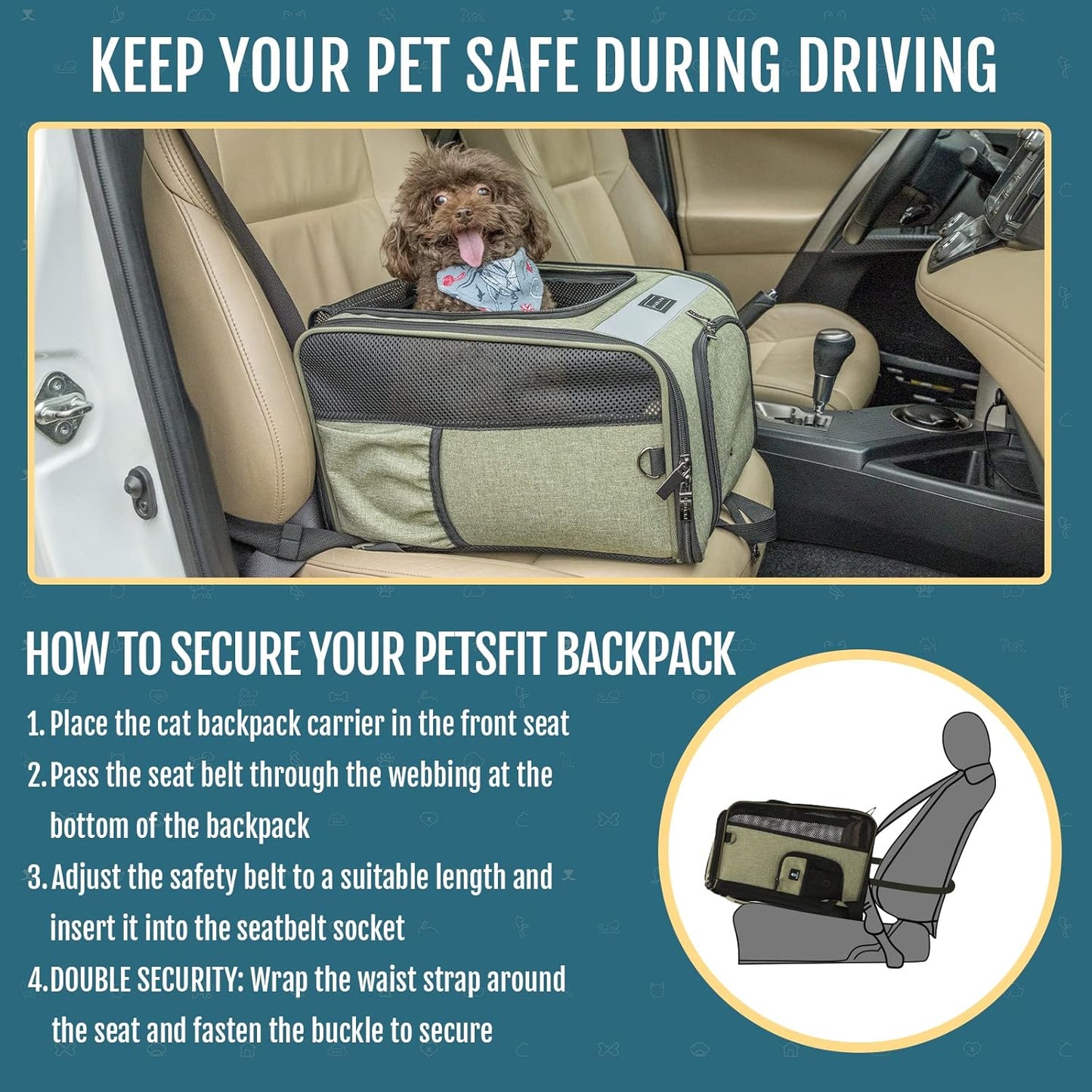 Cat Backpack Carrier with Soft Plush Mat, Cross Ventilation Design, Dog Backpack Easy Fit for Travel Camping Hiking, Hold Pets up to 22 Lbs