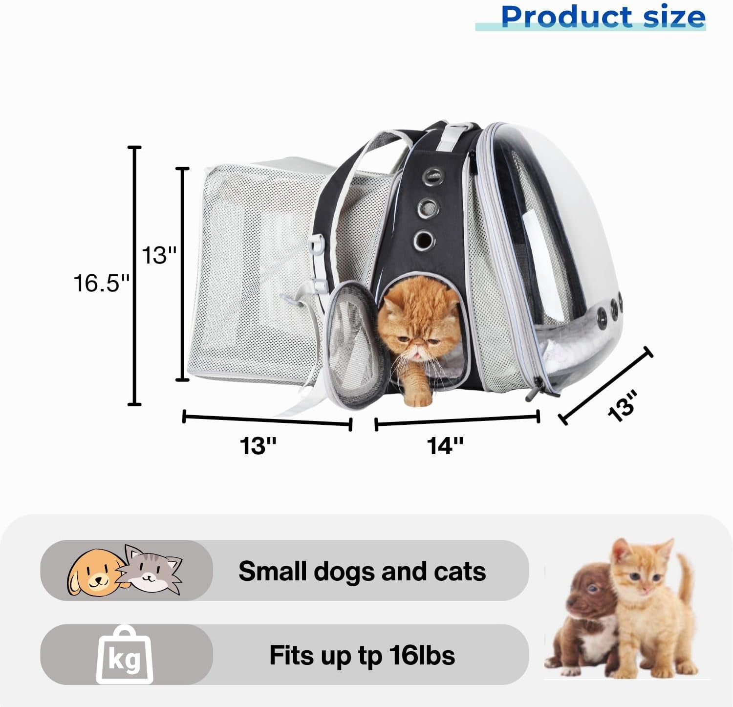 Expandable Cat Backpack Carrier for Large Cats & Small Dogs - Airline Approved Pet Bubble Backpack with Dual-Side Expansion, Perfect for Travel, Hiking & Outdoor Adventures, up to 16Lbs