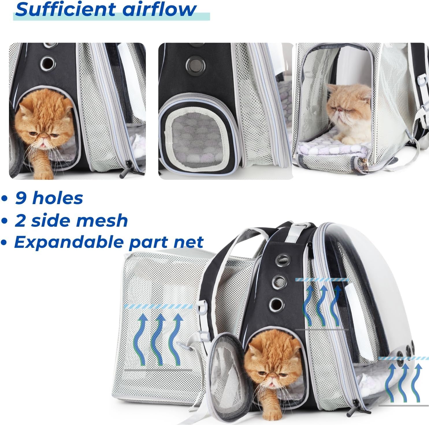 Expandable Cat Backpack Carrier for Large Cats & Small Dogs - Airline Approved Pet Bubble Backpack with Dual-Side Expansion, Perfect for Travel, Hiking & Outdoor Adventures, up to 16Lbs