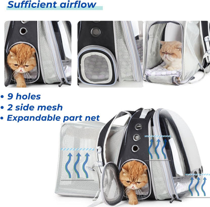 Expandable Cat Backpack Carrier for Large Cats & Small Dogs - Airline Approved Pet Bubble Backpack with Dual-Side Expansion, Perfect for Travel, Hiking & Outdoor Adventures, up to 16Lbs