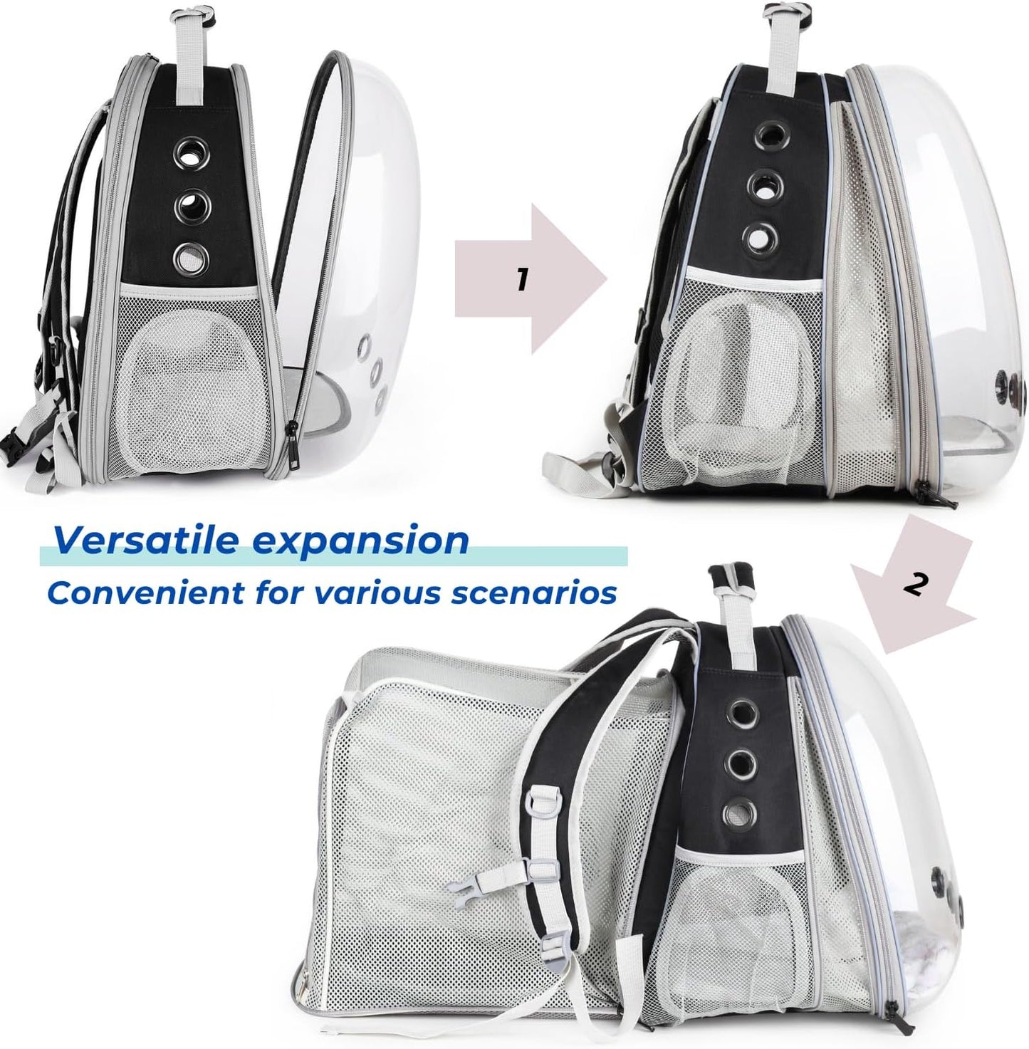 Expandable Cat Backpack Carrier for Large Cats & Small Dogs - Airline Approved Pet Bubble Backpack with Dual-Side Expansion, Perfect for Travel, Hiking & Outdoor Adventures, up to 16Lbs