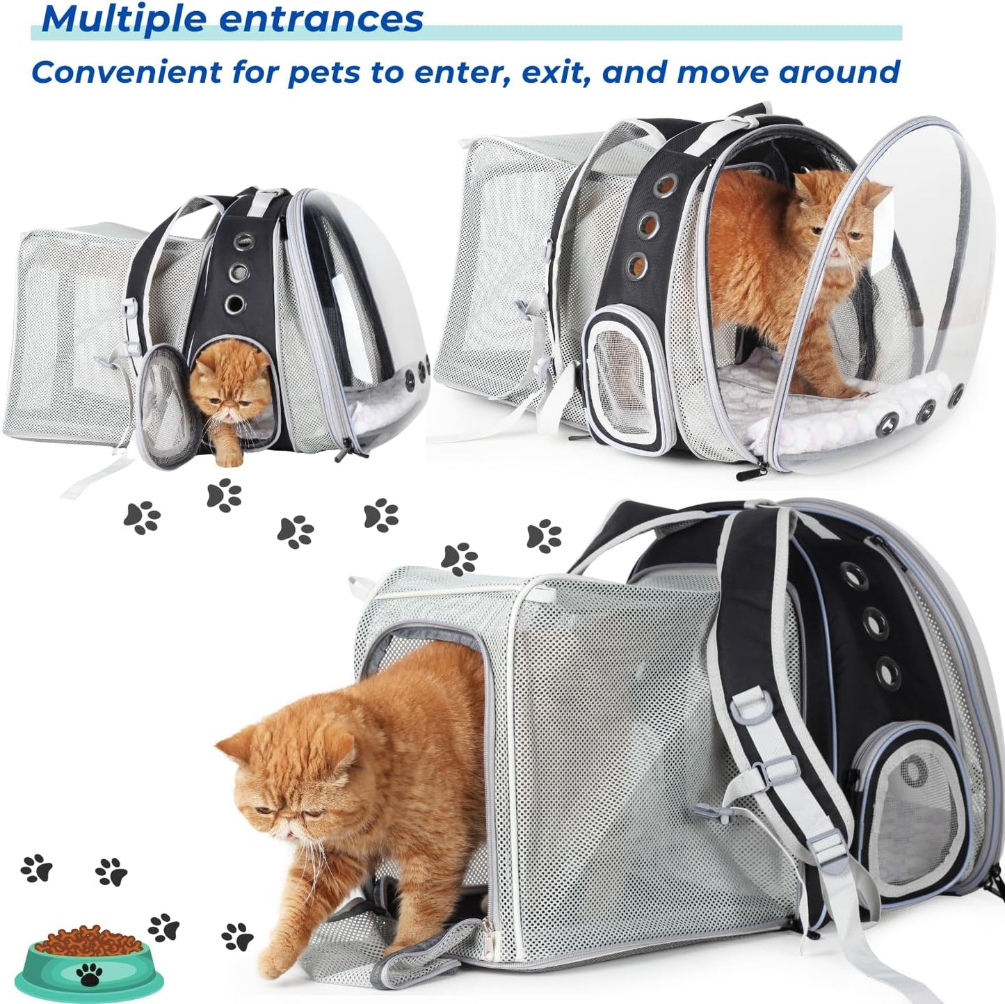 Expandable Cat Backpack Carrier for Large Cats & Small Dogs - Airline Approved Pet Bubble Backpack with Dual-Side Expansion, Perfect for Travel, Hiking & Outdoor Adventures, up to 16Lbs